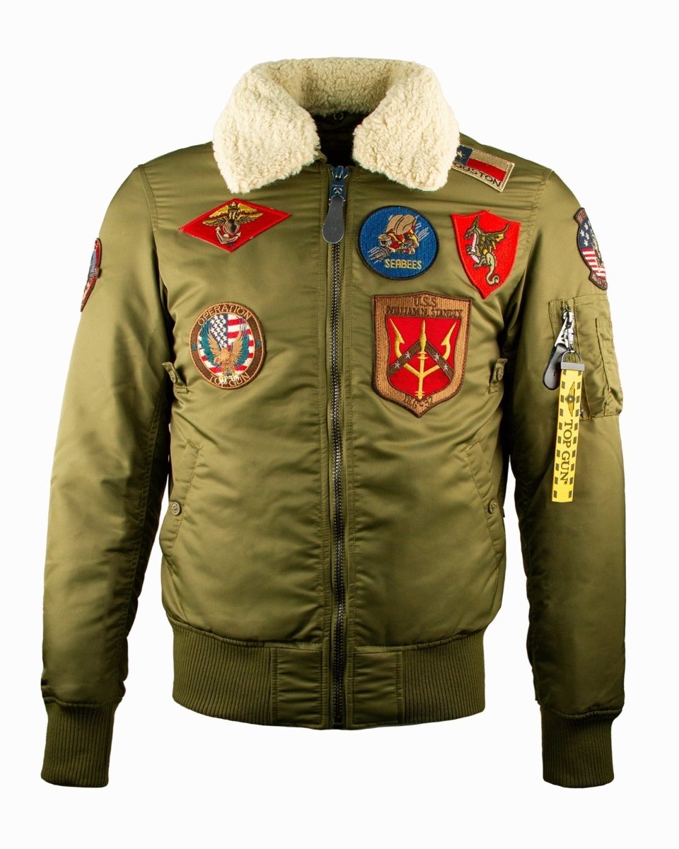 TOP GUN OFFICIAL B-15 MEN'S FLIGHT BOMBER JACKET WITH PATCHES - Vox Leather