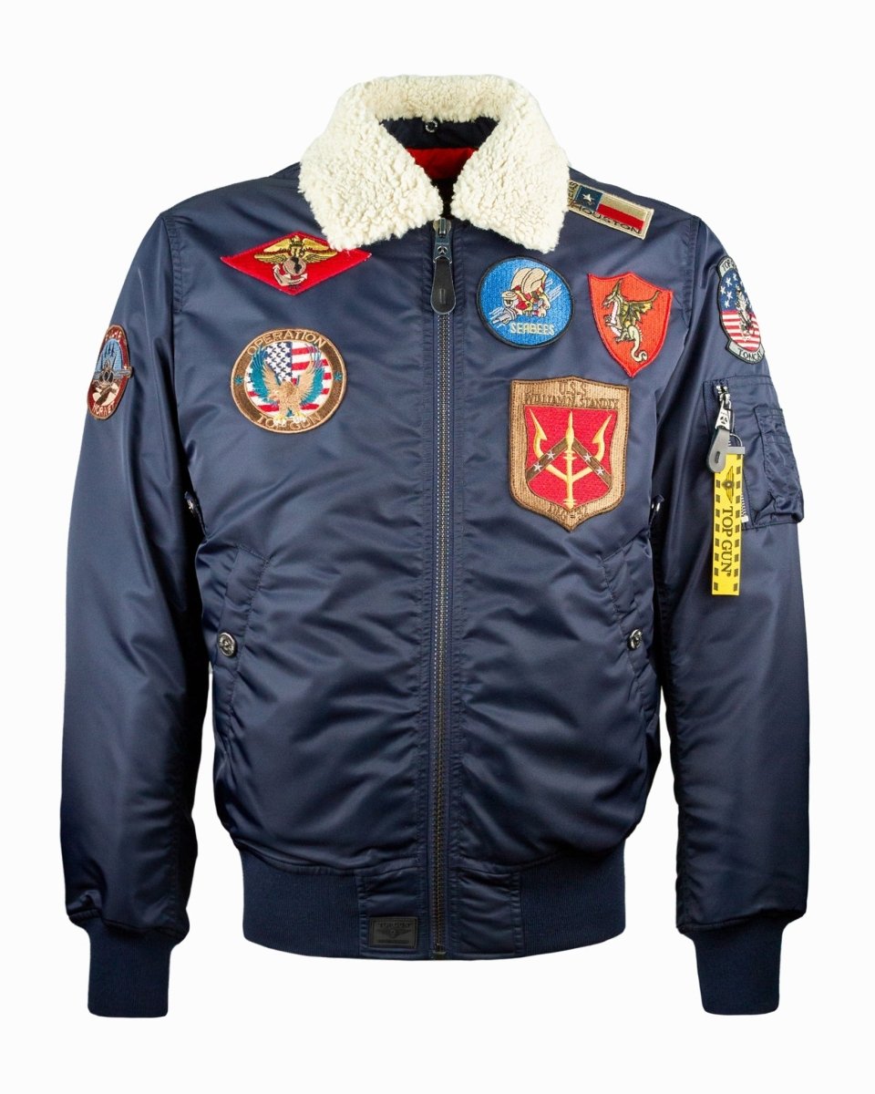 TOP GUN OFFICIAL B-15 MEN'S FLIGHT BOMBER JACKET WITH PATCHES - Vox Leather