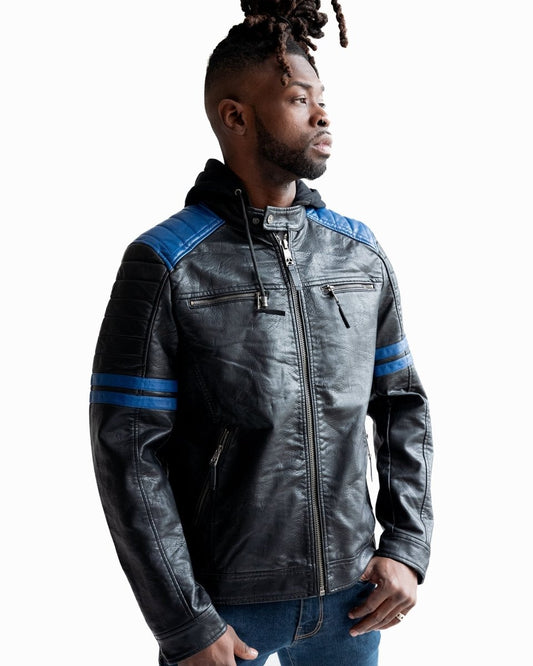 TOP GUN VEGAN LEATHER HOODED RACER JACKET - Vox Leather