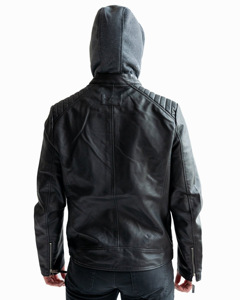 TOP GUN VEGAN LEATHER HOODED RACER JACKET - Vox Leather