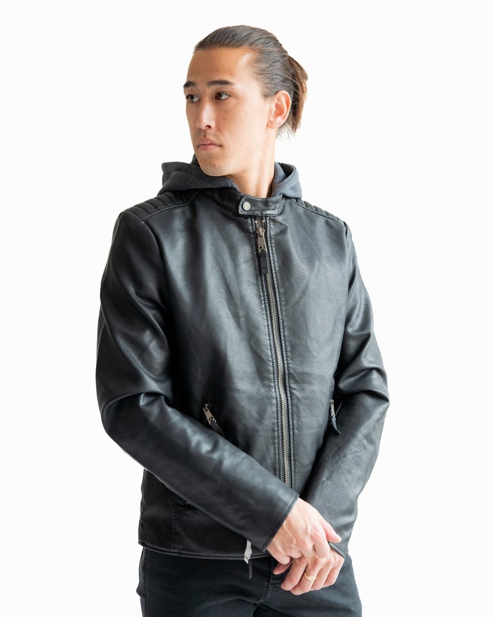 TOP GUN VEGAN LEATHER HOODED RACER JACKET - Vox Leather