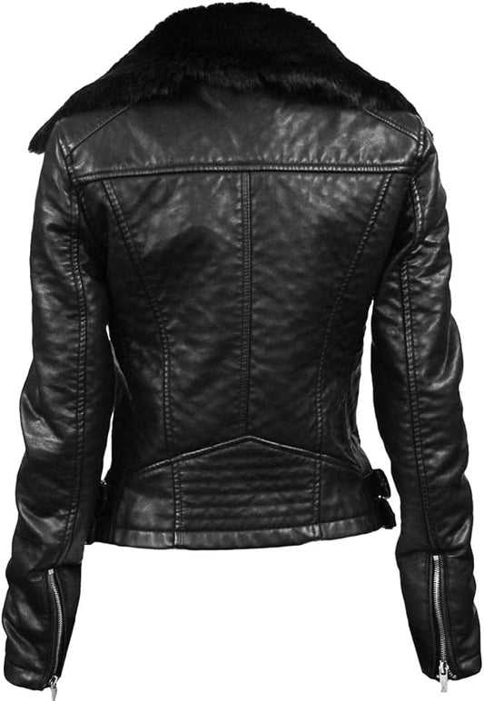 Top Gun Women’s Textured Vegan Leather Motorcycle Jacket - Vox Leather