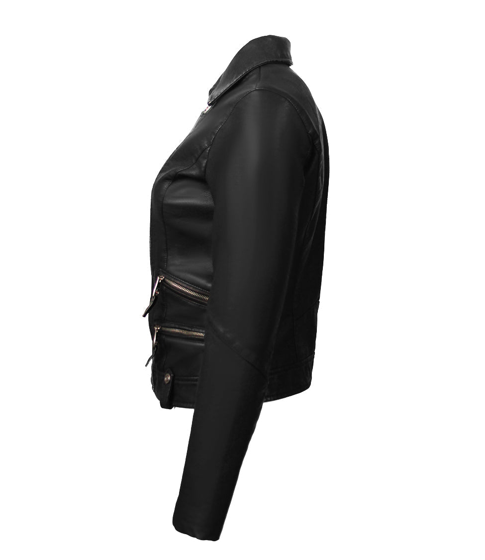 TOP GUN WOMEN'S VEGAN LEATHER SIDE SWIPE MOTORCYCLE JACKET - Vox Leather