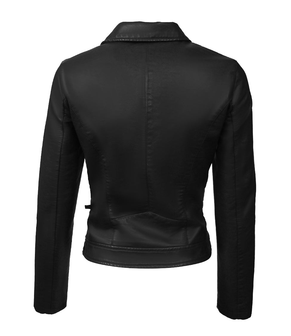 TOP GUN WOMEN'S VEGAN LEATHER SIDE SWIPE MOTORCYCLE JACKET - Vox Leather