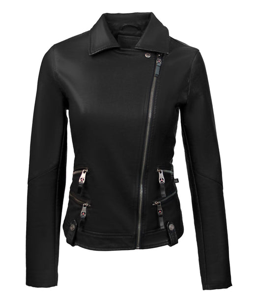 TOP GUN WOMEN'S VEGAN LEATHER SIDE SWIPE MOTORCYCLE JACKET - Vox Leather
