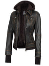Tralee Women Dark Brown Bomber Leather Jacket With Removable Hood - Rare Leather