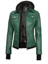 Tralee Women's Green Real Leather Jacket with Hood - Rare Leather