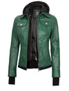 Tralee Women's Green Real Leather Jacket with Hood - Vox Leather