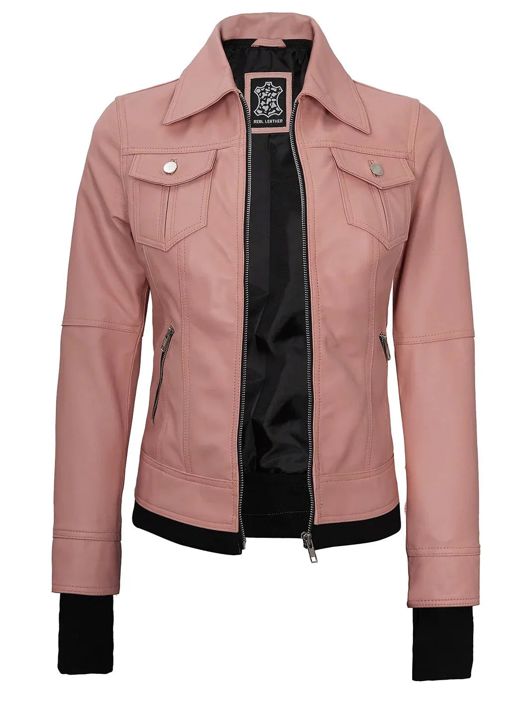 Tralee Women's Pink Leather Motorcycle Jacket with Hood - Rare Leather