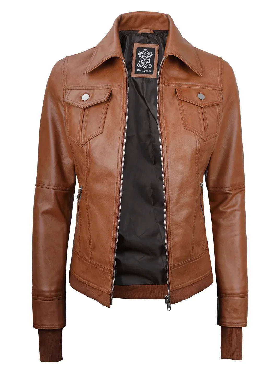 Tralee Womens Tan Wax Bomber Leather Jacket With Removable Hood - Rare Leather