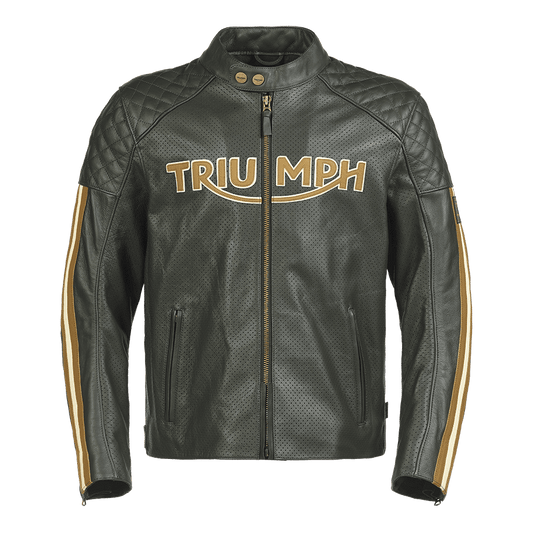 Triumph Braddan Gold Retro Air Race Black Leather Jacket - Rare Leather Order Now !!