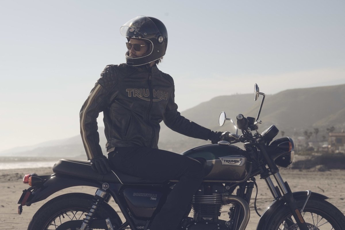 Triumph Braddan Gold Retro Air Race Black Leather Jacket - Vox Leather