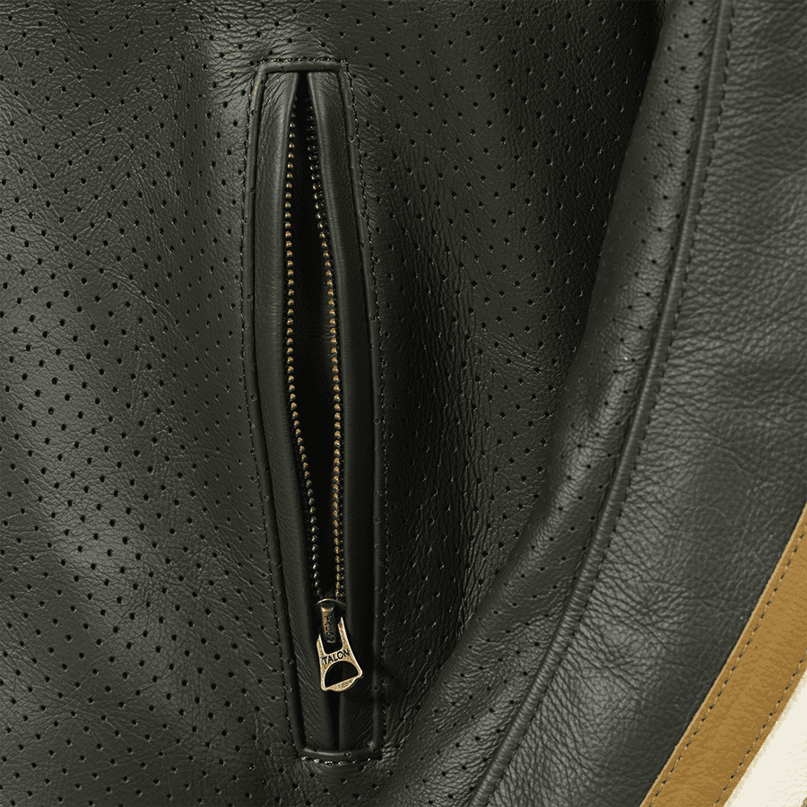 Triumph Braddan Gold Retro Air Race Black Leather Jacket - Vox Leather