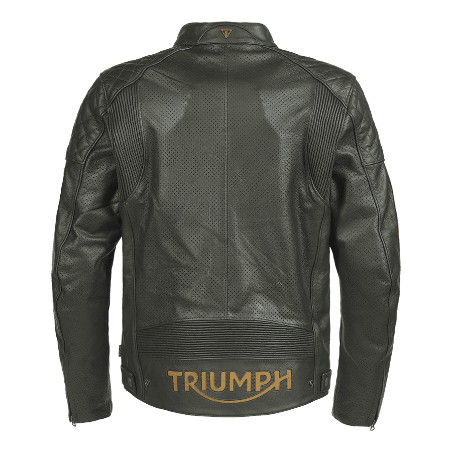 Triumph Braddan Gold Retro Air Race Black Leather Jacket - Vox Leather