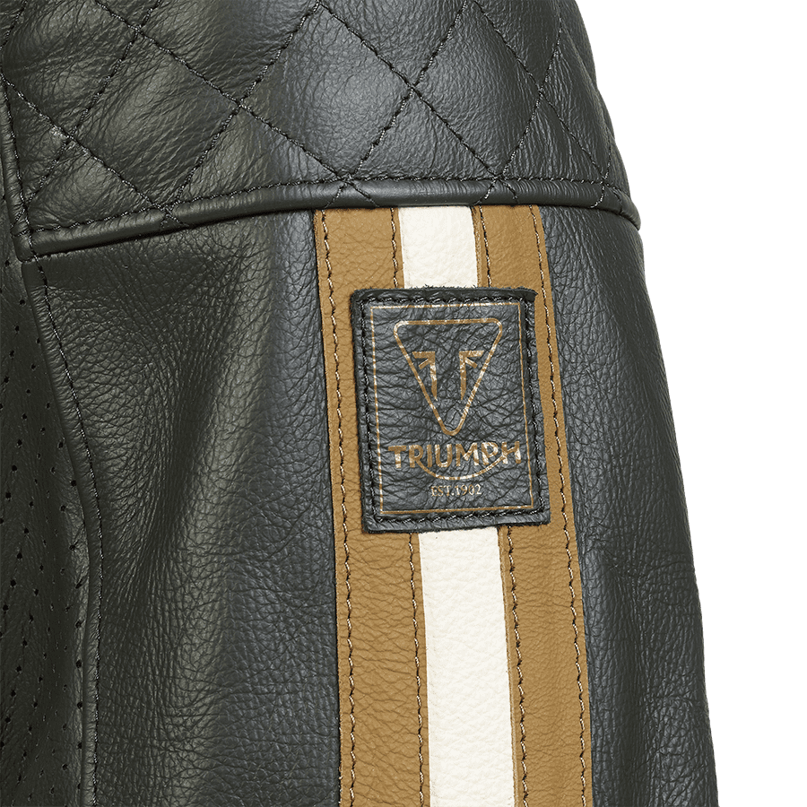 Triumph Braddan Gold Retro Air Race Black Leather Jacket - Vox Leather