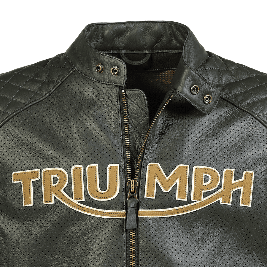 Triumph Braddan Gold Retro Air Race Black Leather Jacket - Vox Leather