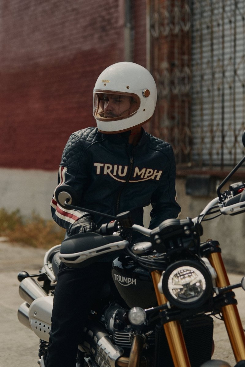 Triumph Braddan Gold Retro Air Race Black Leather Jacket - Vox Leather
