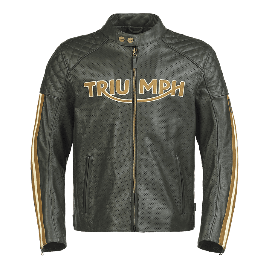 Triumph Braddan Gold Retro Air Race Black Leather Jacket - Vox Leather