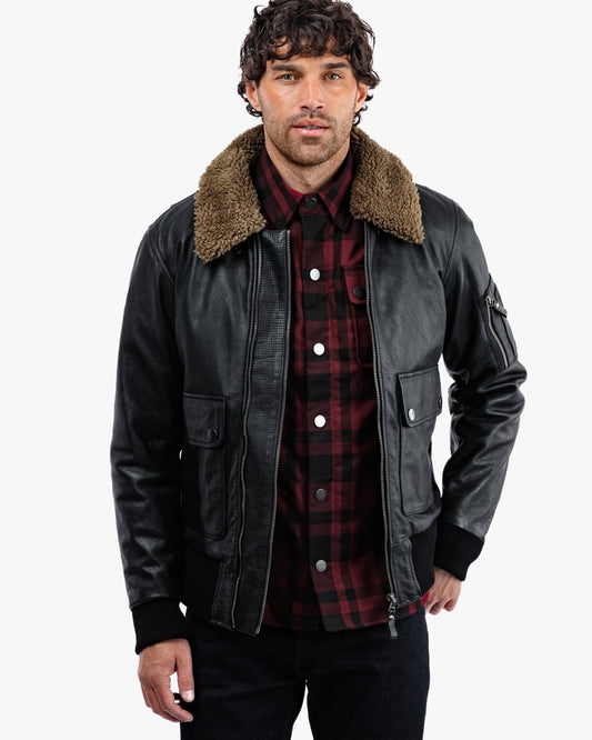 Turbine Black Leather Motorcycle Bomber Jacket - Vox Leather