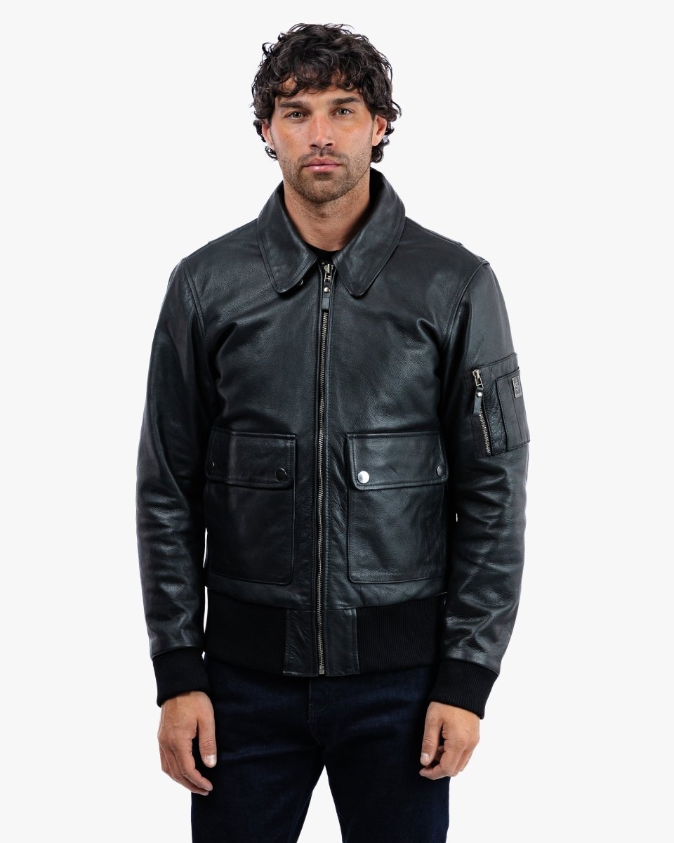 Turbine Black Leather Motorcycle Bomber Jacket - Vox Leather