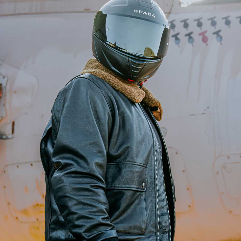 Turbine Black Leather Motorcycle Bomber Jacket - Vox Leather