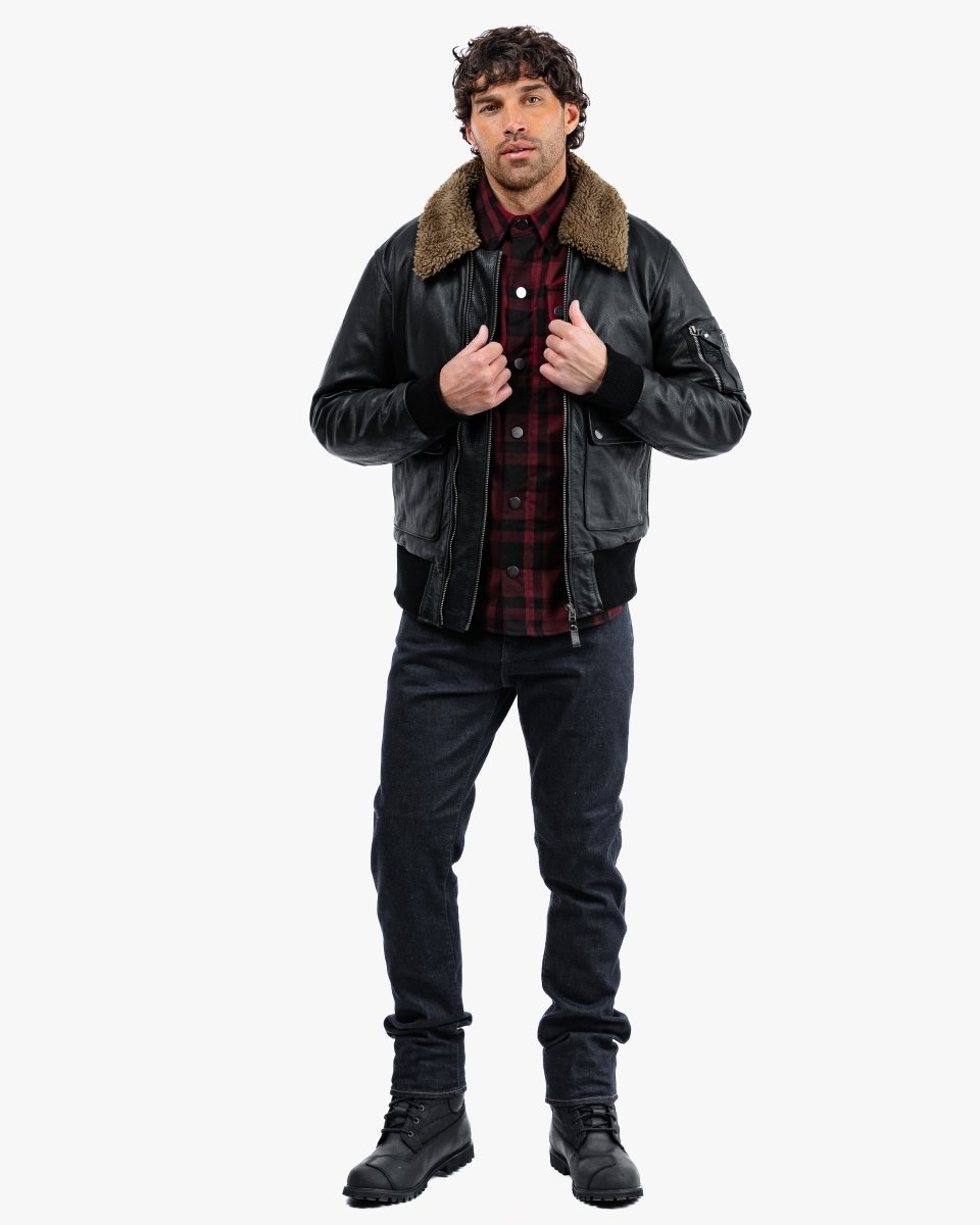 Turbine Black Leather Motorcycle Bomber Jacket - Vox Leather
