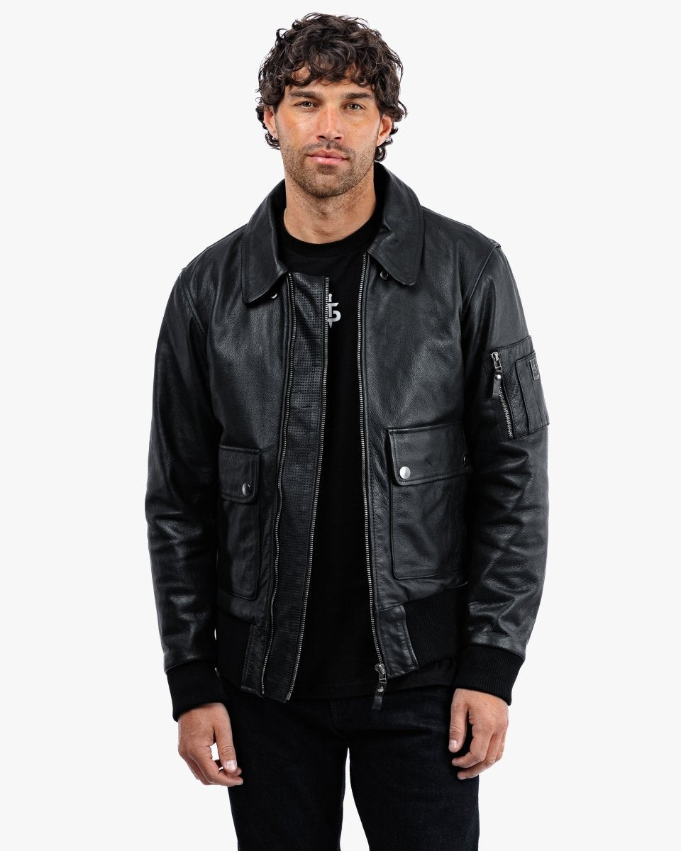 Turbine Black Leather Motorcycle Bomber Jacket - Vox Leather