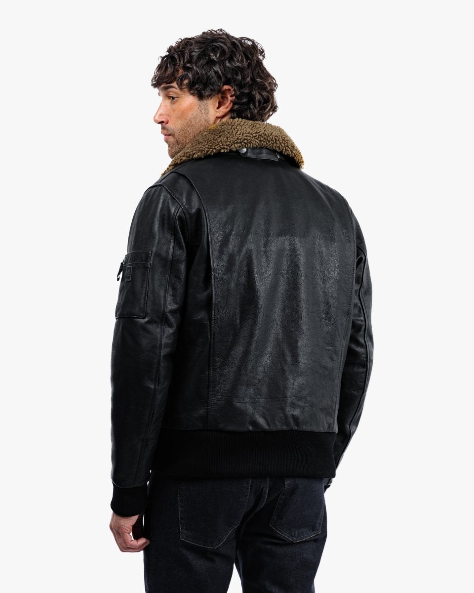 Turbine Black Leather Motorcycle Bomber Jacket - Vox Leather