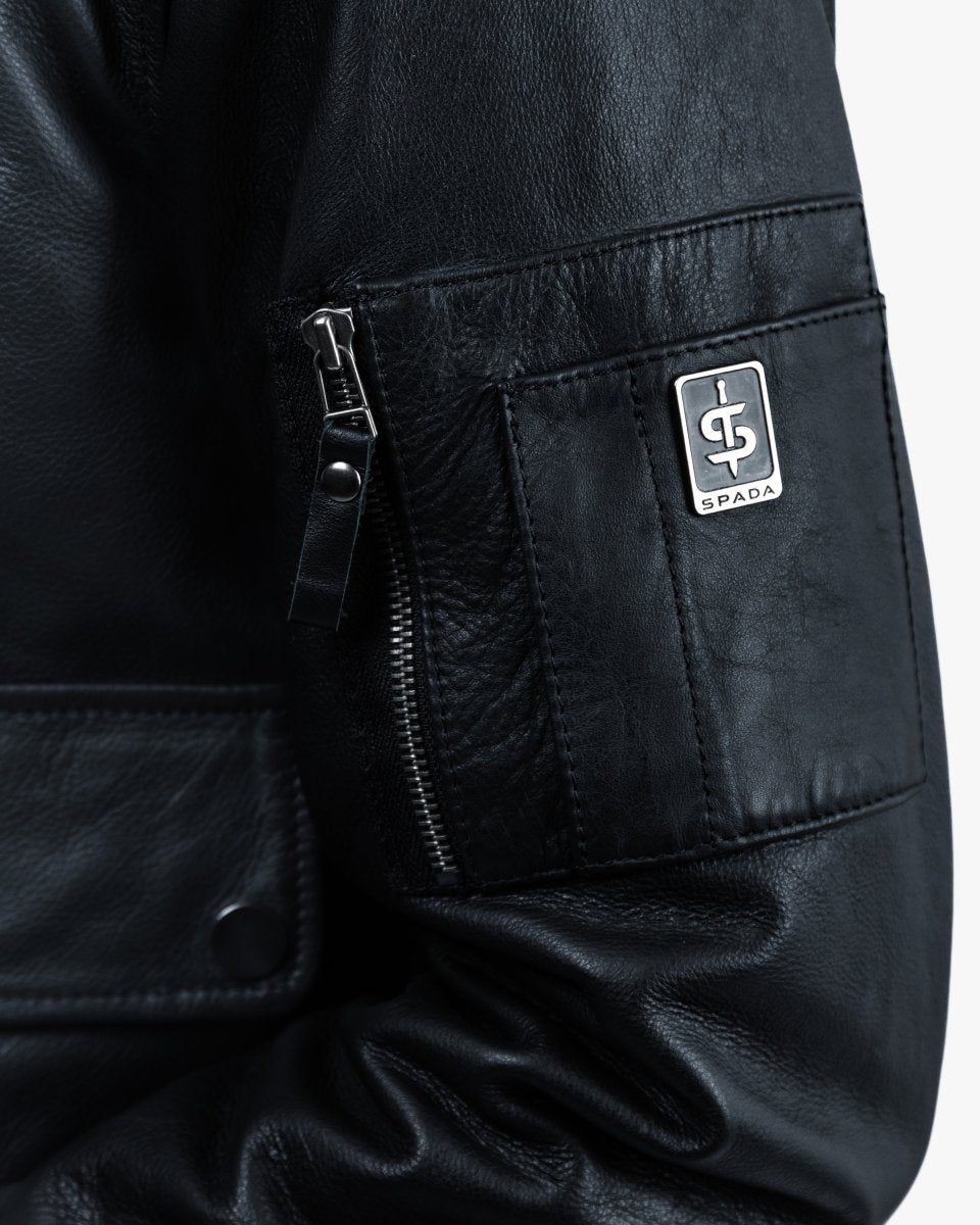 Turbine Black Leather Motorcycle Bomber Jacket - Vox Leather