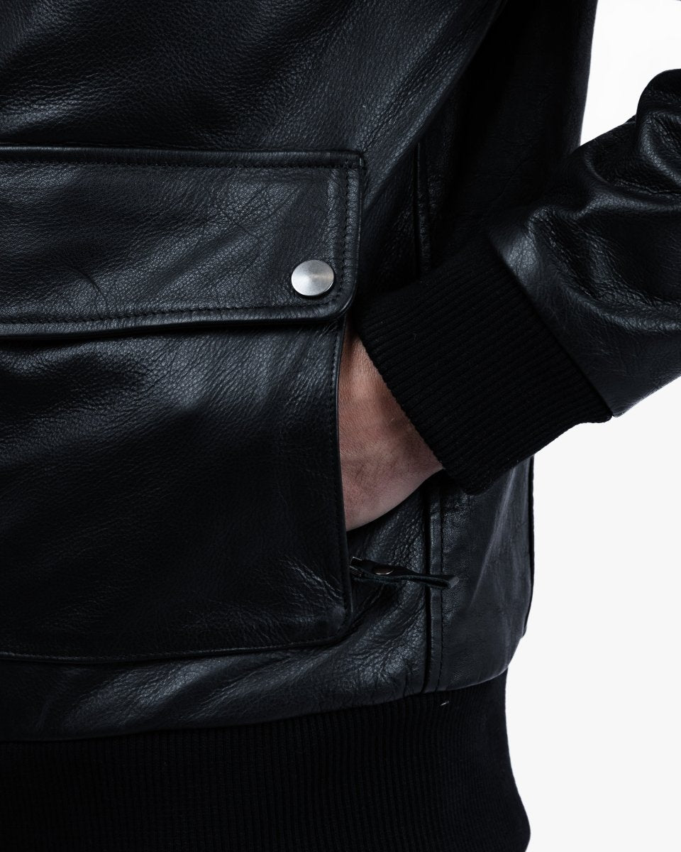 Turbine Black Leather Motorcycle Bomber Jacket - Vox Leather