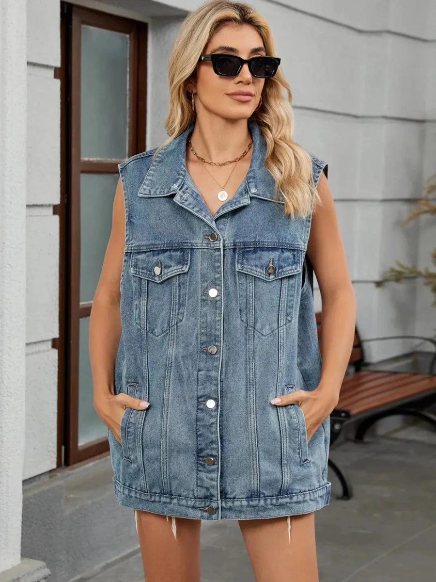 US Flag Button Up Denim Jacket - Vox Leather