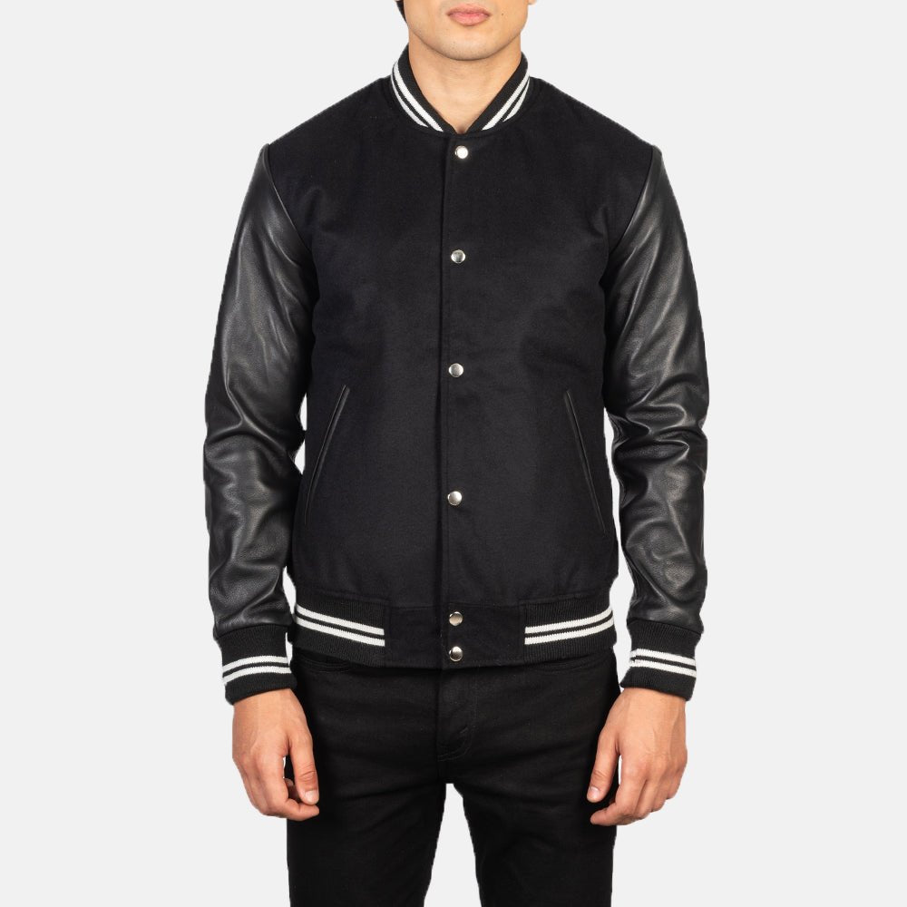 Vaxton Black Striped Hybrid Varsity Jacket - Rare Leather