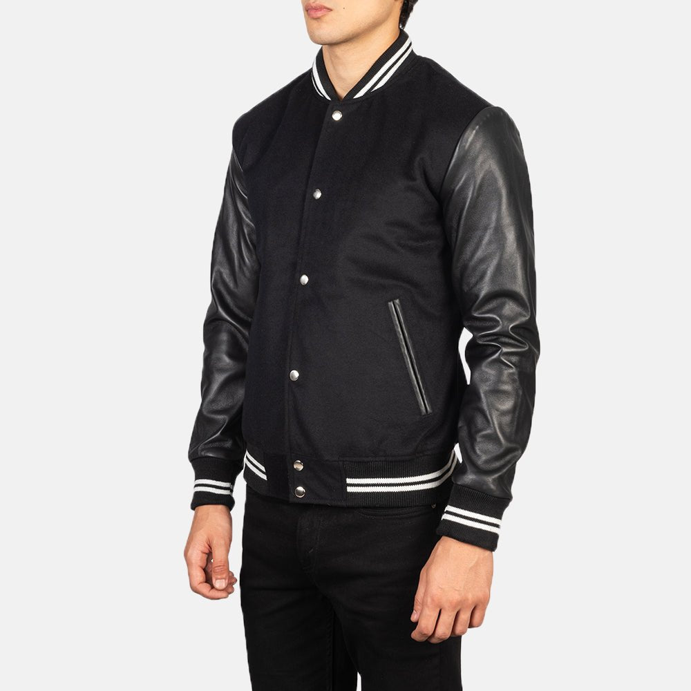 Vaxton Black Striped Hybrid Varsity Jacket - Rare Leather