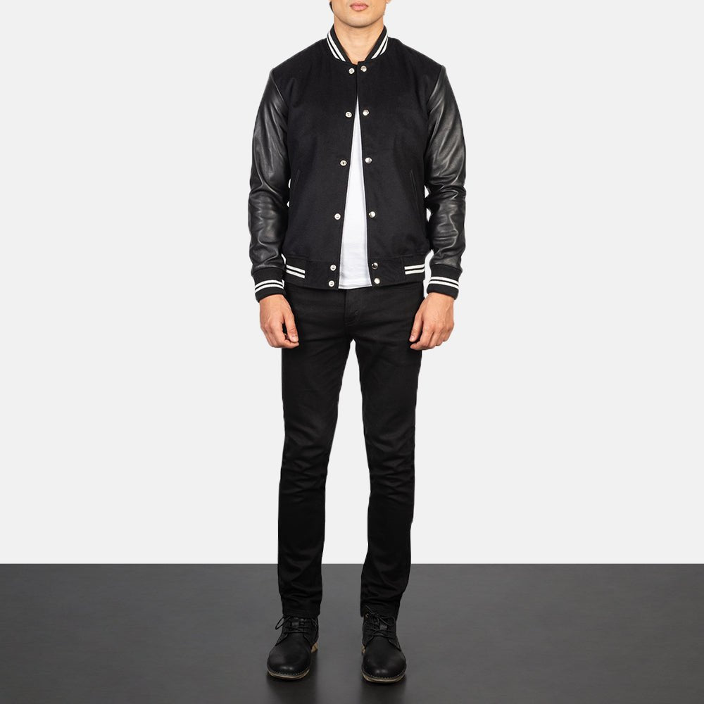 Vaxton Black Striped Hybrid Varsity Jacket - Rare Leather