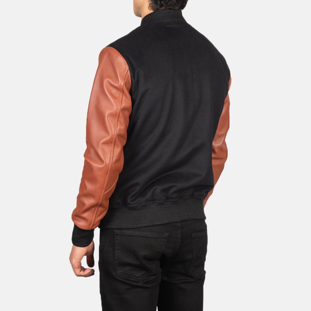 Vaxton Brown & Black Hybrid Varsity Jacket - Vox Leather