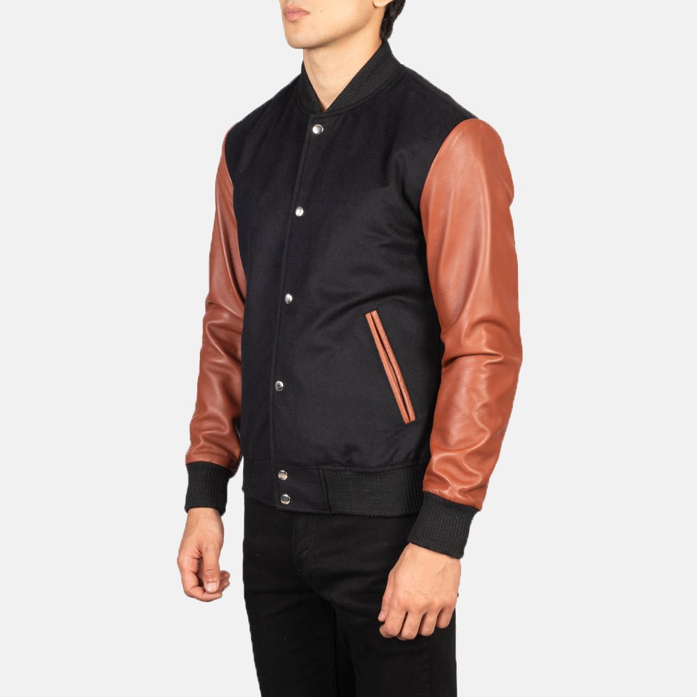 Vaxton Brown & Black Hybrid Varsity Jacket - Vox Leather