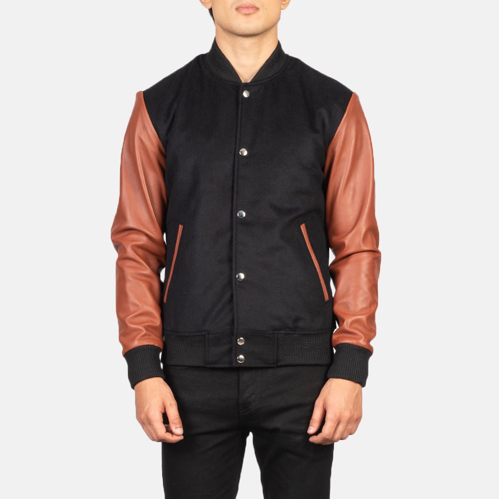 Vaxton Brown & Black Hybrid Varsity Jacket - Vox Leather