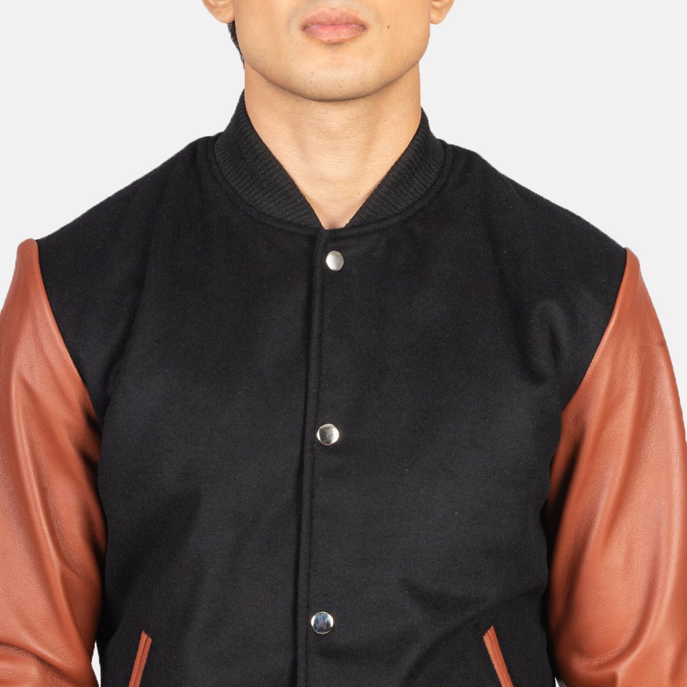 Vaxton Brown & Black Hybrid Varsity Jacket - Vox Leather