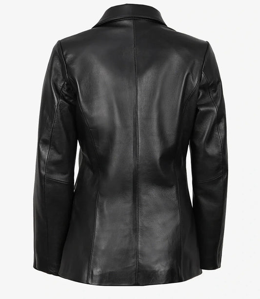 Vicenza Women's Black Two - Button Leather Blazer - Rare Leather
