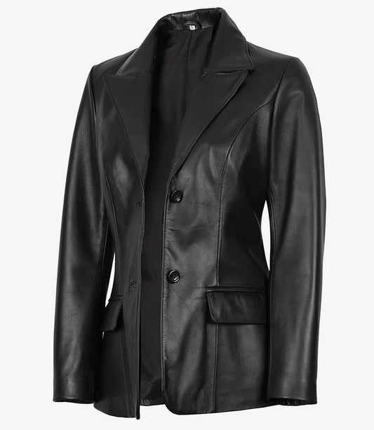 Vicenza Women's Black Two - Button Leather Blazer - Rare Leather