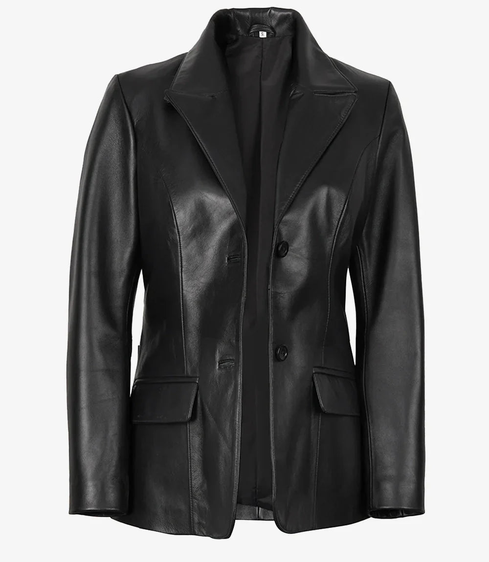 Vicenza Women's Black Two-Button Leather Blazer - Vox Leather