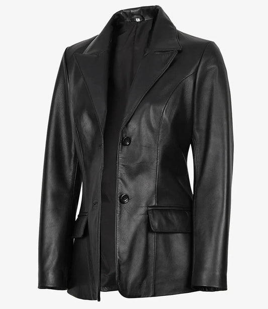 Vicenza Women's Black Two-Button Leather Blazer - Vox Leather