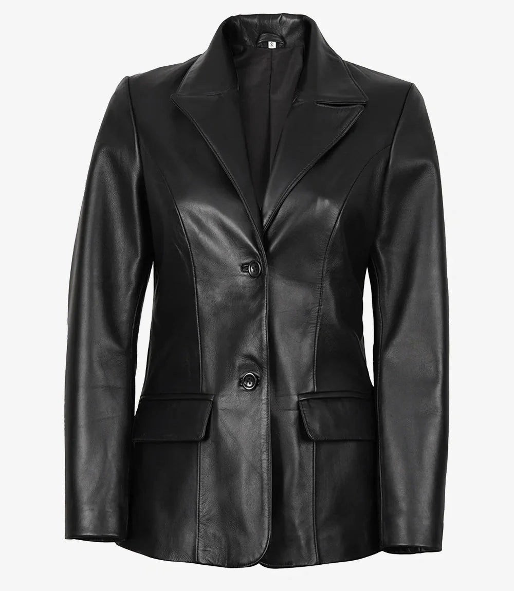 Vicenza Women's Black Two-Button Leather Blazer - Vox Leather
