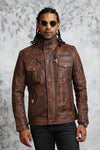 Vintage Biker Brown Leather Jacket with Detachable Fleece - Rare Leather