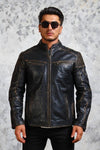 Vintage Distressed Men's Biker Leather Jacket - Rare Leather