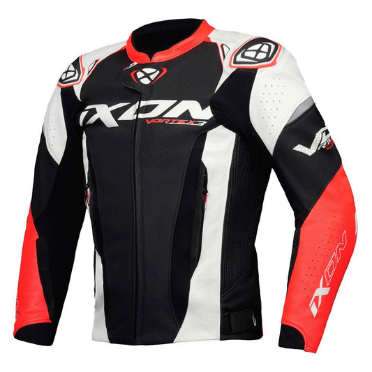 Vortex 3 - Leather Racing Jacket (Black/White/Red) - Vox Leather