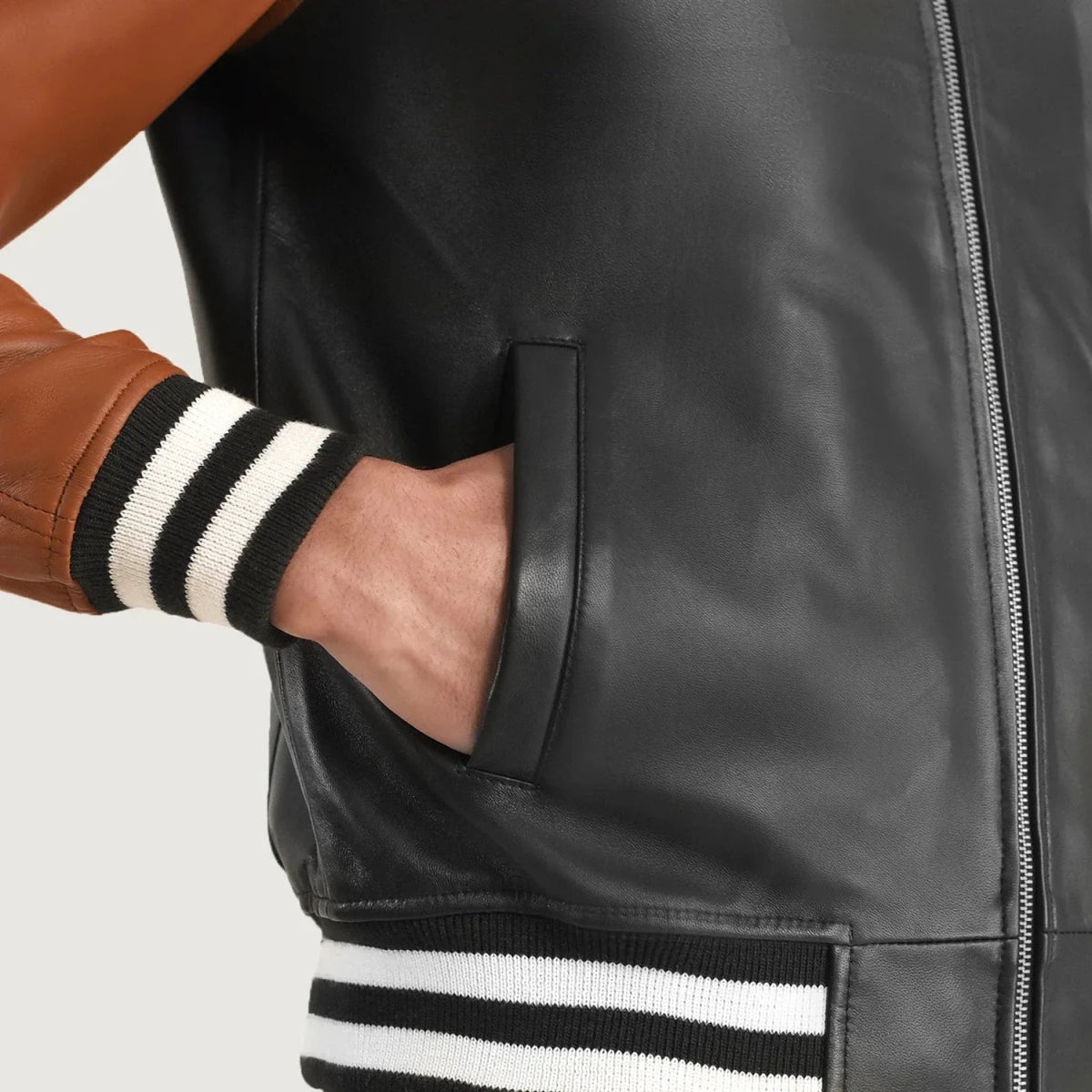 Walton Black & Brown Leather Varsity Jacket - Vox Leather