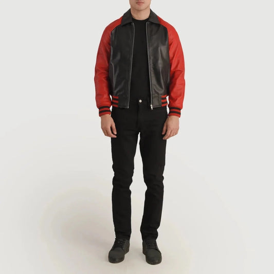 Walton Black & Red Leather Varsity Jacket - Vox Leather