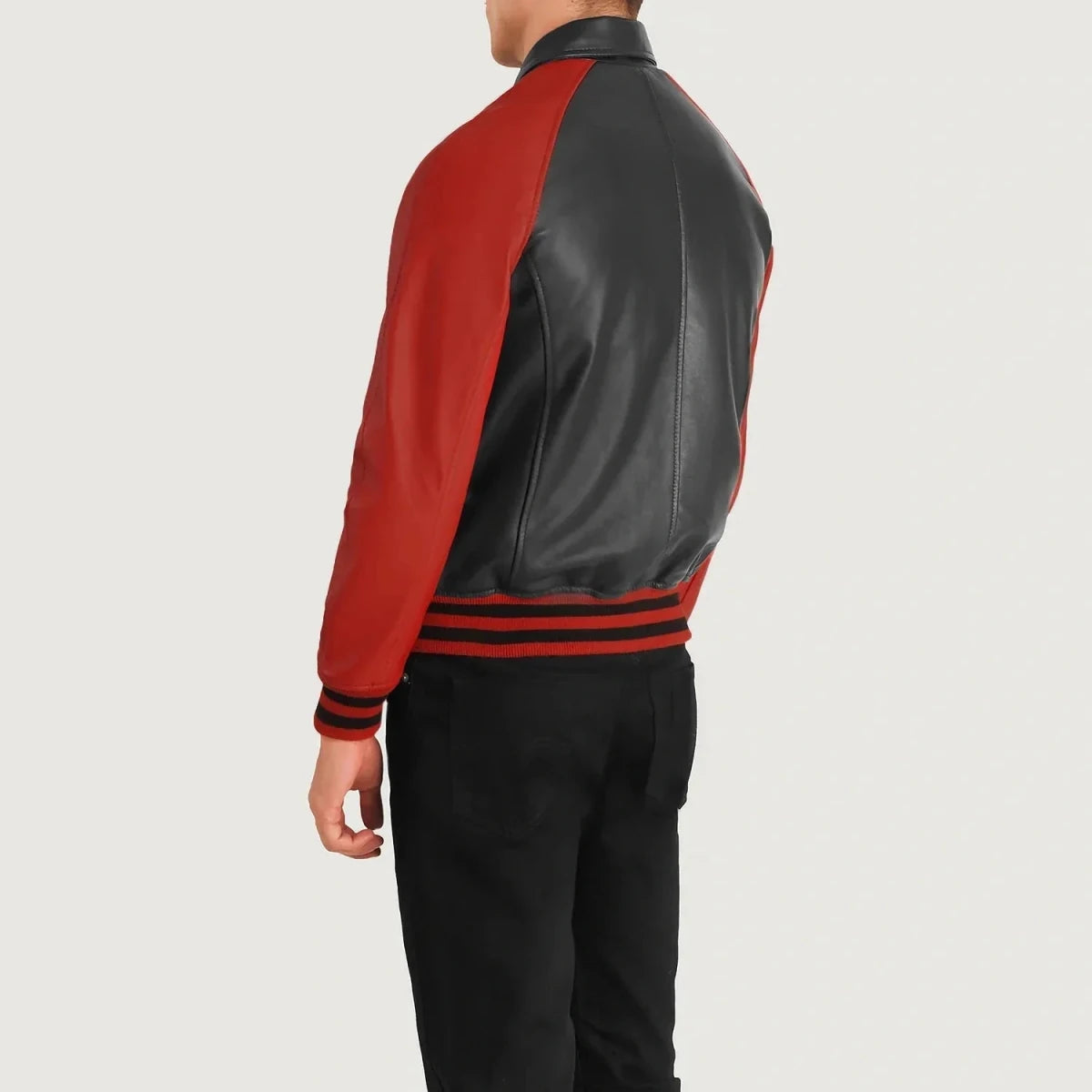 Walton Black & Red Leather Varsity Jacket - Vox Leather