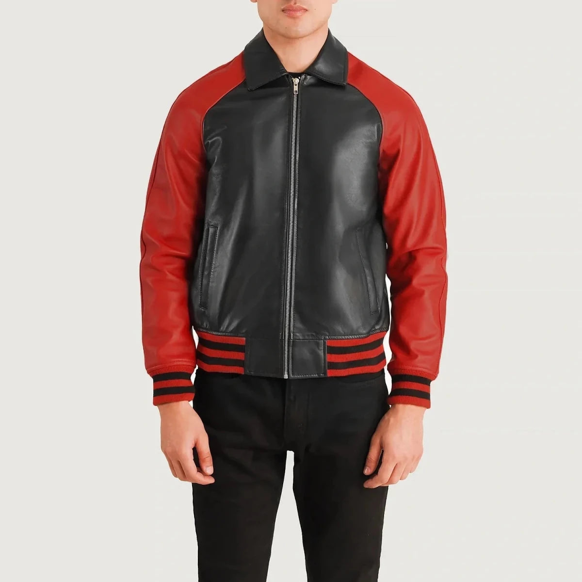 Walton Black & Red Leather Varsity Jacket - Vox Leather